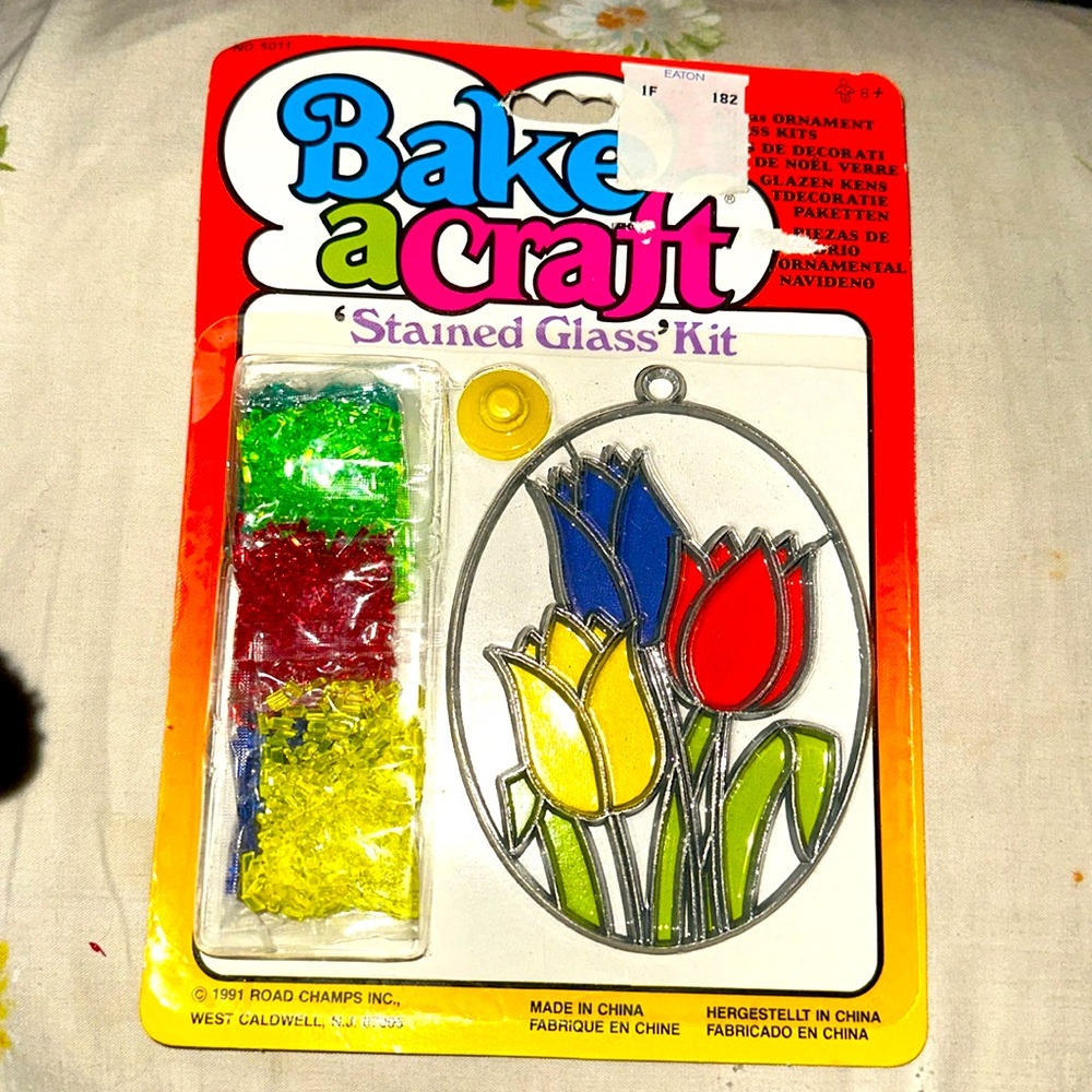 COPY - 1991 Bake a Craft stained glass kit - Tulips.  In original packaging